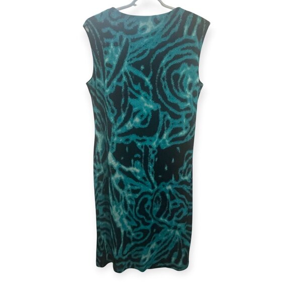Jones New York Teal Black Abstract Print Sleeveless V-Neck Sheath Dress Size L - Picture 6 of 8